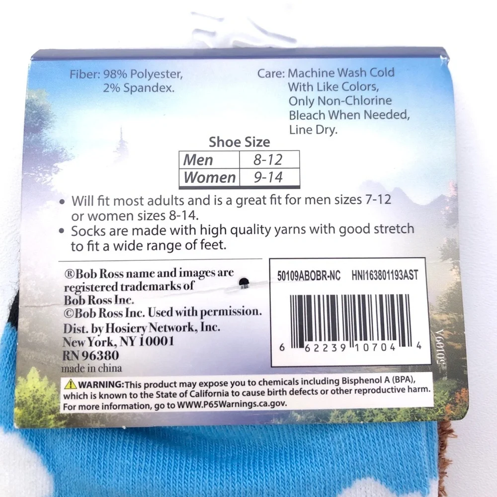 Bob Ross Blue White Happy Clouds Novelty Crew Socks